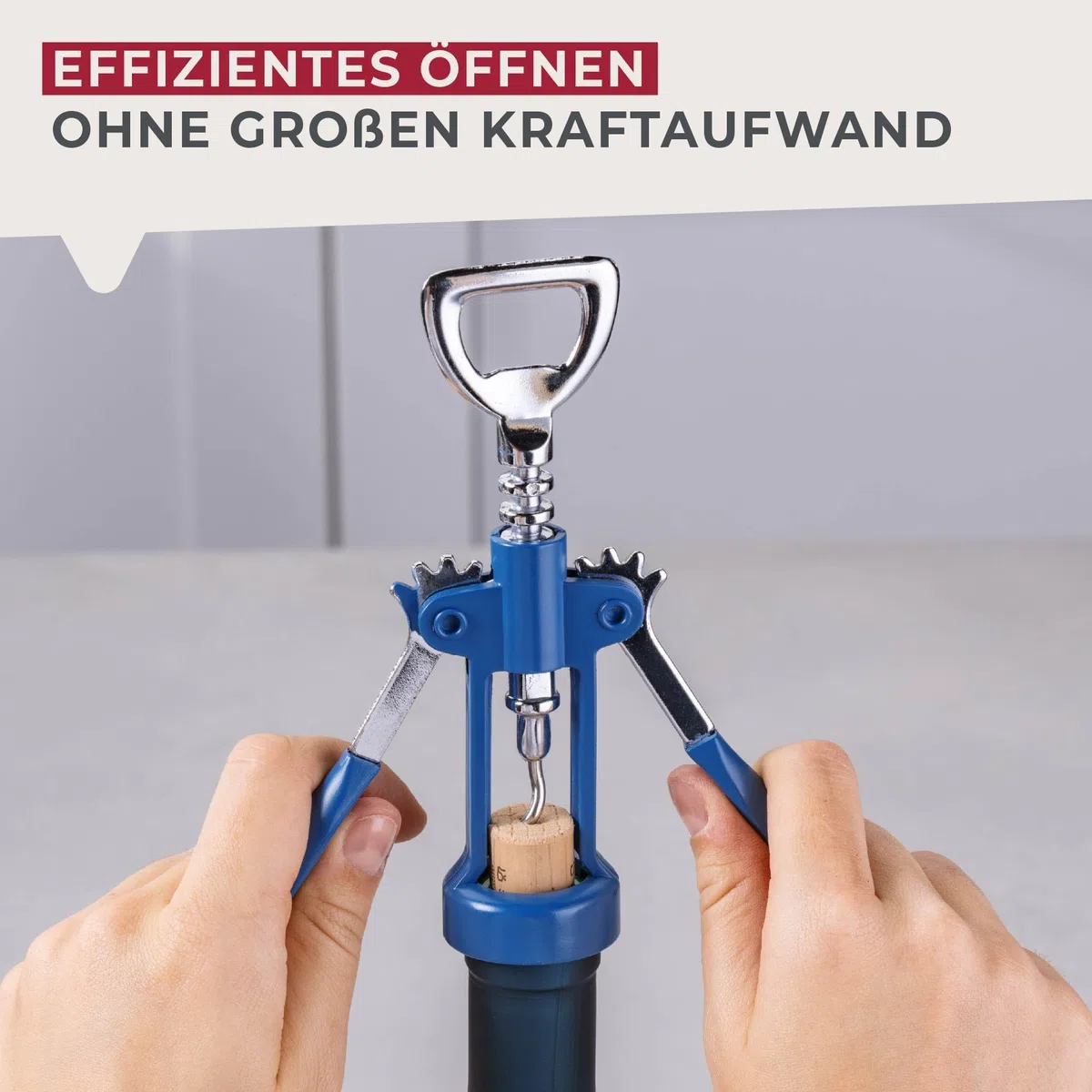 Fackelmann Cavatappi a leva Essential, apribottiglie multifunzione per vino & Co, blu scuro/argento