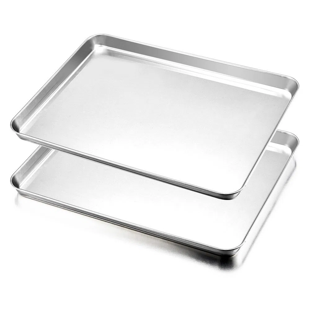HaWare Set di 2 teglie da forno in acciaio inox – piatto a bordo – sano e non tossico, facile da pulire e lavabile in lavastoviglie
