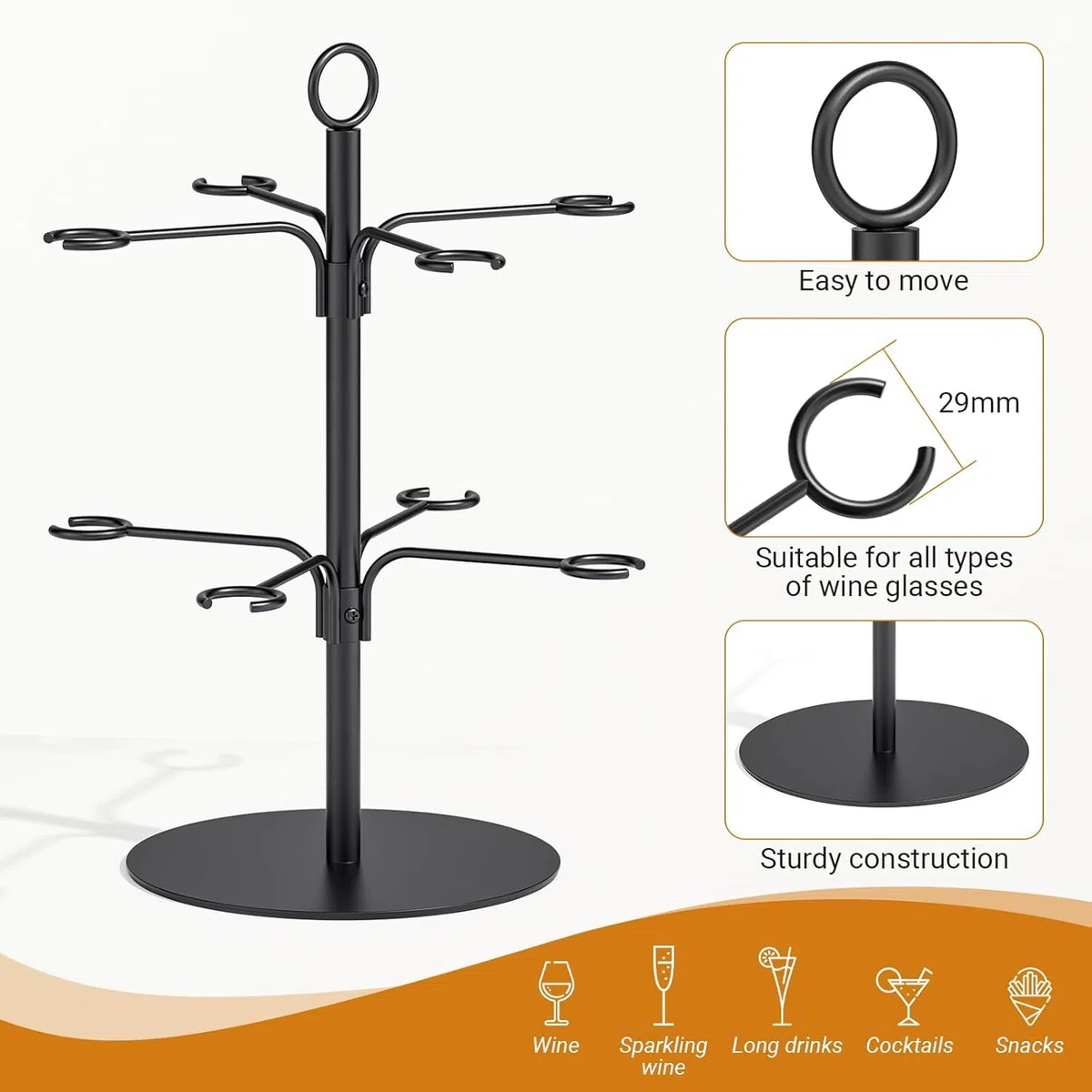 TJ.MOREE Bevande Torre per 8 bicchieri – Aperol Tree da portata per cocktail – Regalo di compleanno per donne, Aperol, aperitivo rosa, supporto per alberi da cocktail, torre di champagne (nero)