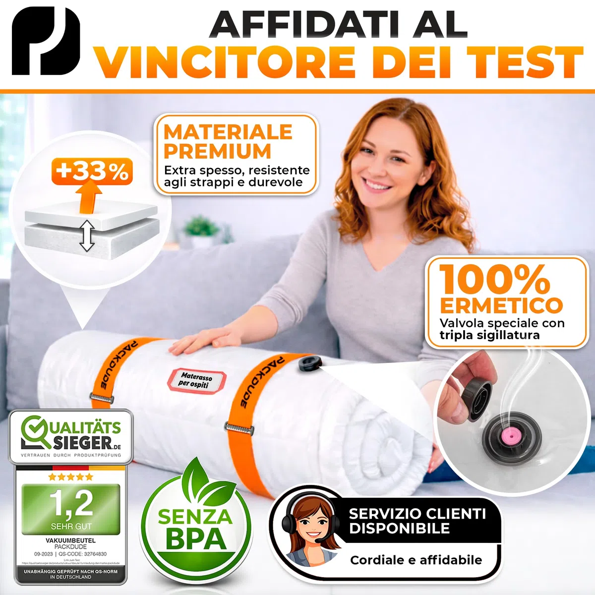 Sacco Sottovuoto Materasso Matrimoniale per Materassi fino a 200x160cm (Dim. della Sacchetto: 240x200cm) I Sacco Materasso Matrimoniale in Schiuma, Gel e Lattice I Mattress Vacuum Bag
