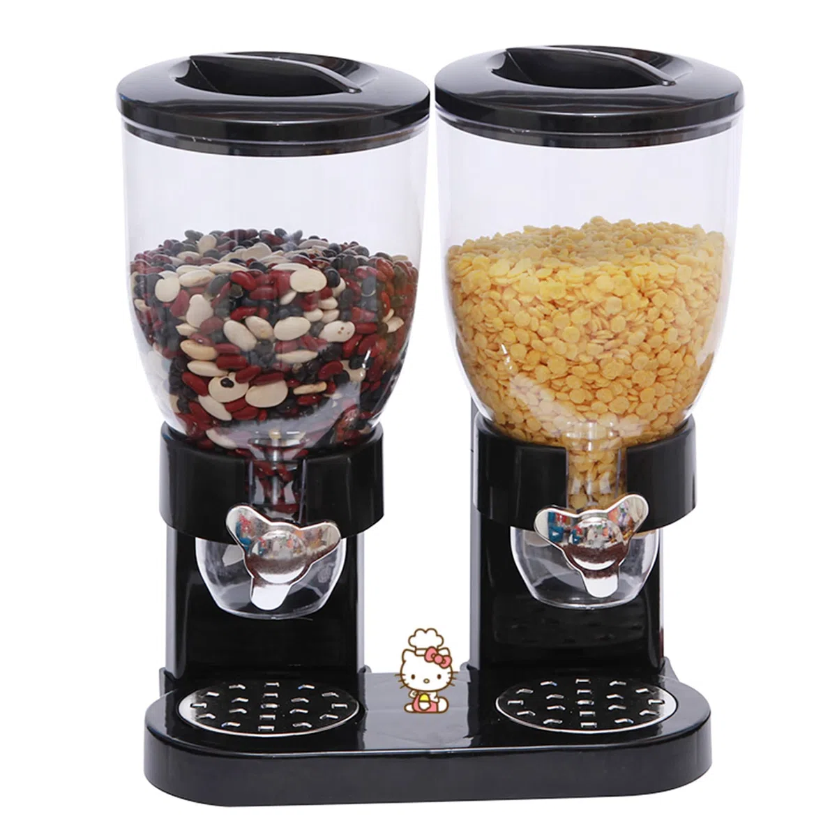 Doppio plastica Doppio dispenser per cereali Cornflakes, dispenser per cereali, cereali, Dry food Cereal dispenser double canister, Clear canister Fresh Candy titanio chicchi di stoccaggio (Nero)