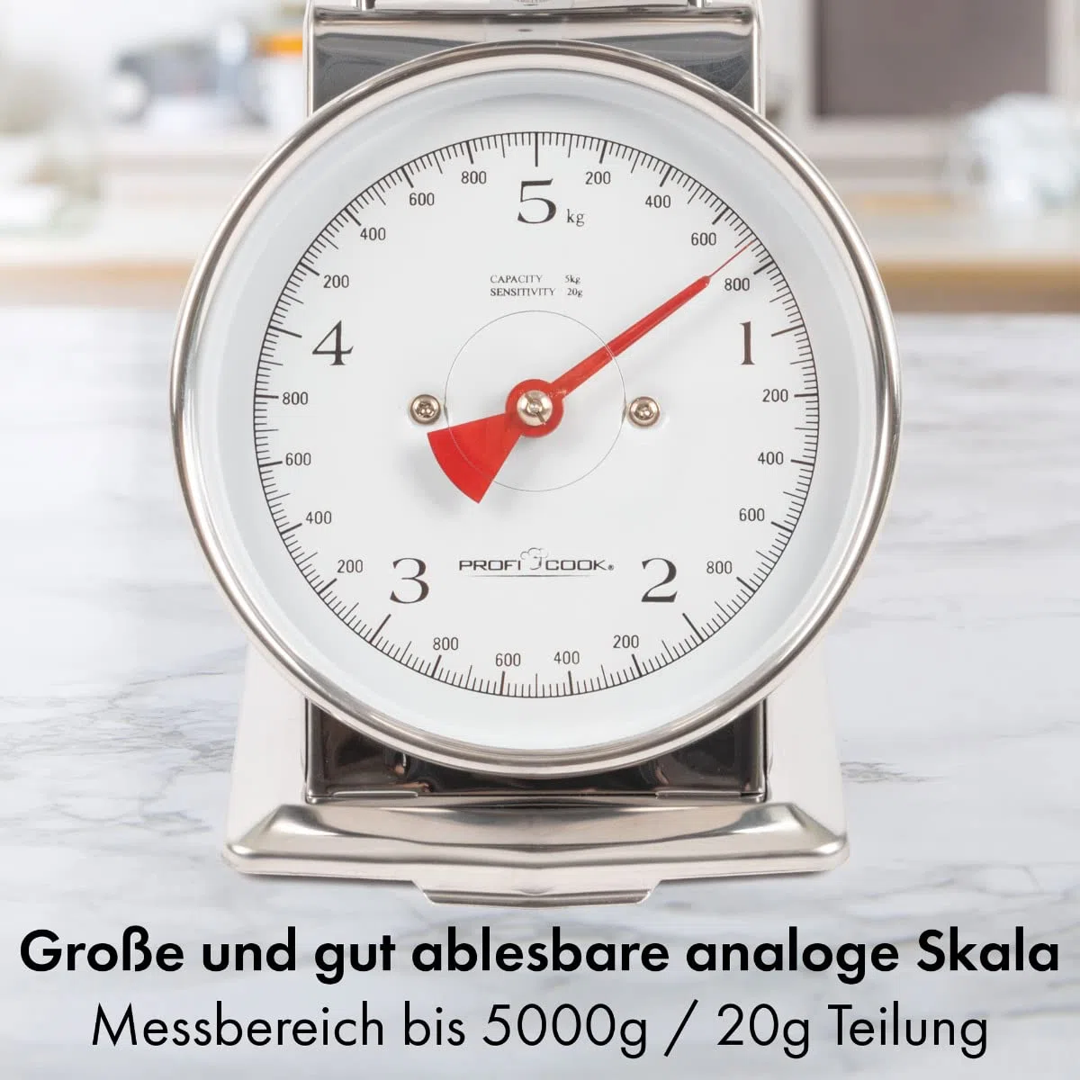 ProfiCook Bilancia da cucina analogica meccanica retrò fino a 5 kg con funzione Tara, facile da leggere PC-KW 1247