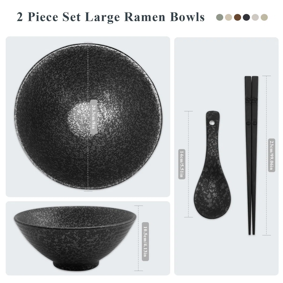 Ramen - Ciotola in ceramica, 2 ciotole da 1200 ml, in ceramica, con bacchette e cucchiai, 2 set di ciotole giapponesi