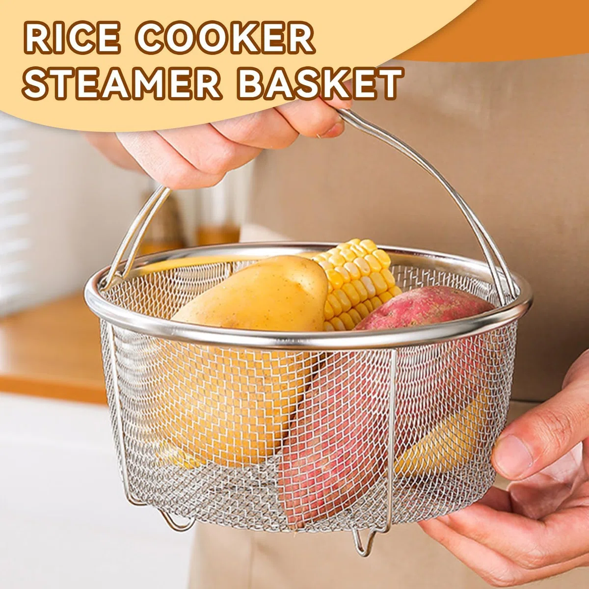 Cestello Cottura Vapore Inserto, Multifunzionale Inserto per Cottura a Vapore Acciaio Inox con Maniglia, Cestello per Cottura a Vapore in Rete, Cestello Pentola a Pressione per Verdure Pesce(20 cm)