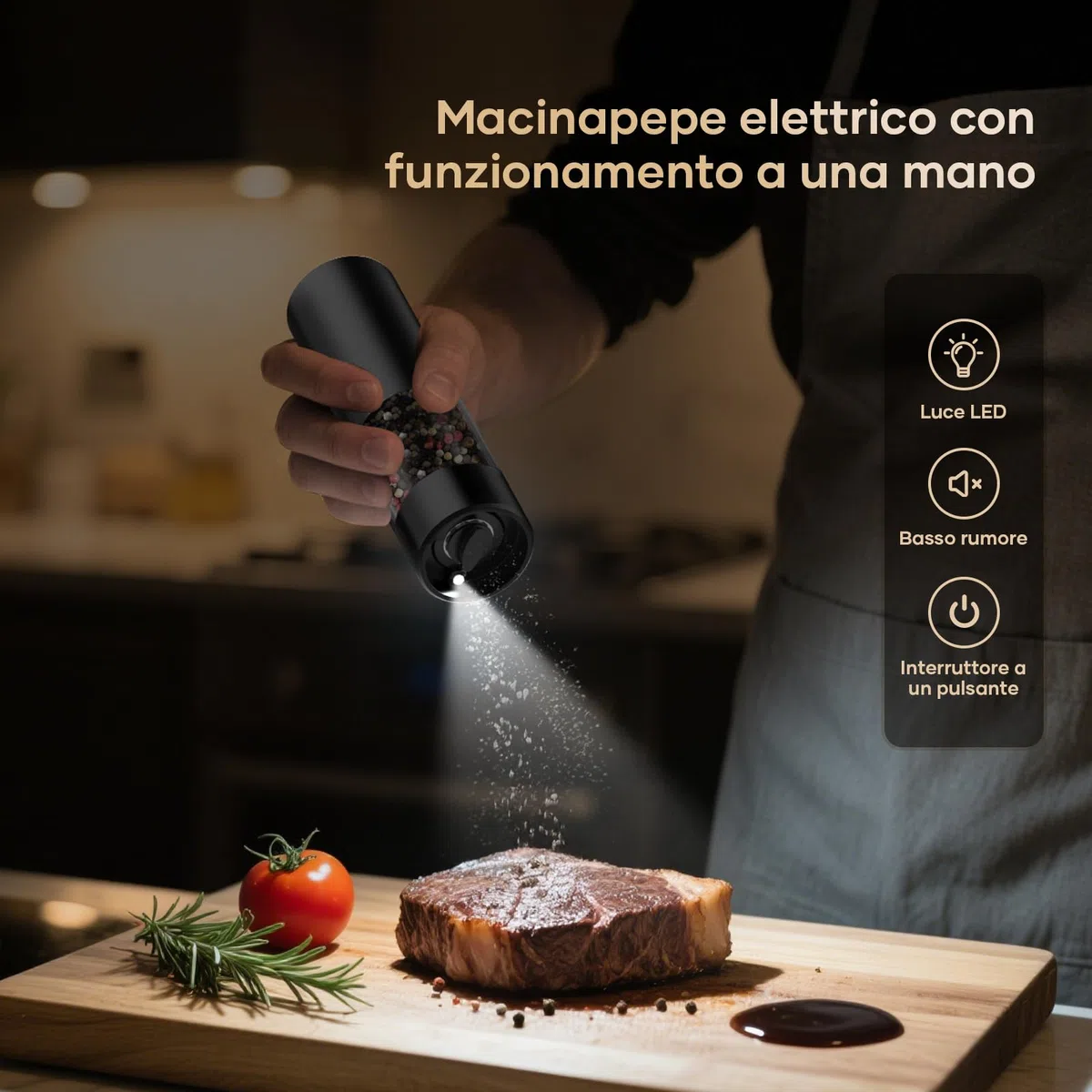 Kotopa Macina Sale e Pepe Elettrico Ricaricabile, Macinapepe Elettrico con Macinino in Ceramica a 5 Livelli Regolabile, Base, Luci LED, 100mL - Set da 2 (Nero)