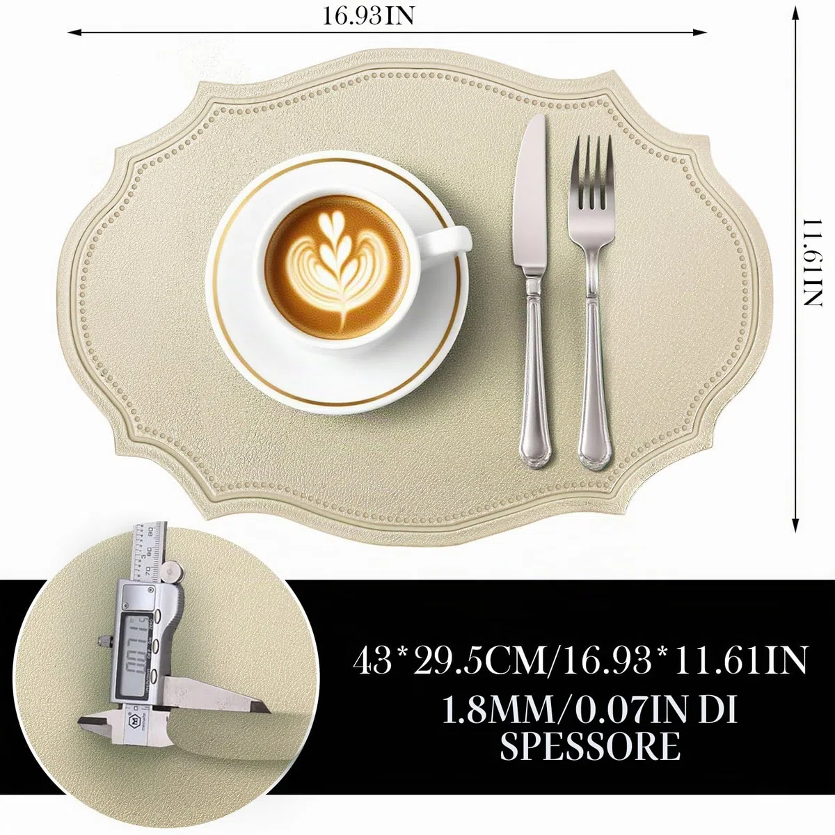 fanquare Set di 6 Tovagliette in Finta Pelle Tovagliette Ovali con Superficie Lavabile e Resistente al Calore Impugnatura Antiscivolo Decorazioni Impermeabili per la Tavola Beige