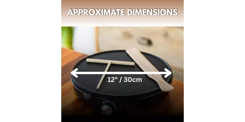 Crepiera Elettrica 1000W, Piastra Antiaderente 30 cm con Termostato Regolabile e Spatole in Legno, Ideale per Crepes, Pancake, Omelette, Frittate e Piadine