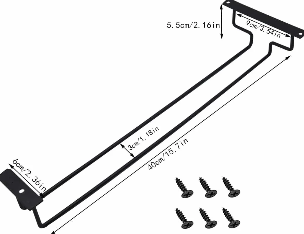 Set di 4 portabicchieri da vino in metallo, 40 cm, da appendere, in metallo, da appendere, per bar, cucina, pub, ristorante