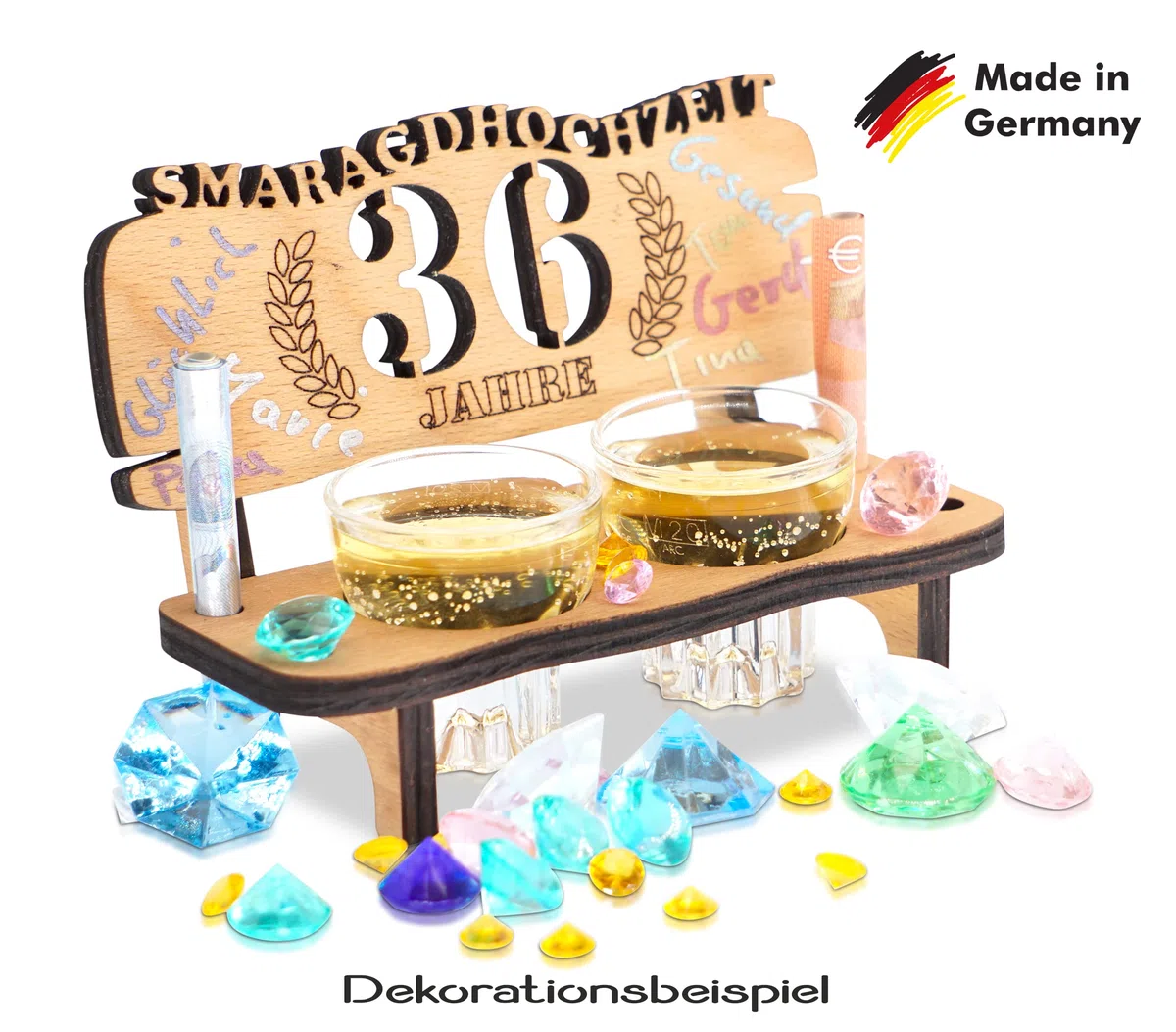 DARO Design - Panca da liquore 60° anniversario di matrimonio con diamanti decorazione per coppie uomini donne in legno con bicchieri