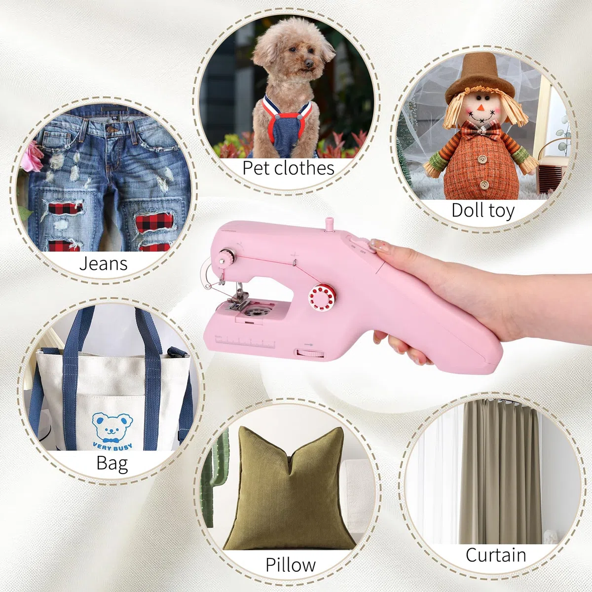 HKC Macchina da Cucire a Mano Elettrica Portatile - Doppio Filo Con Accessori per Principianti, Punto Veloce per Uso Domestico, Cucire Vestiti, Tende