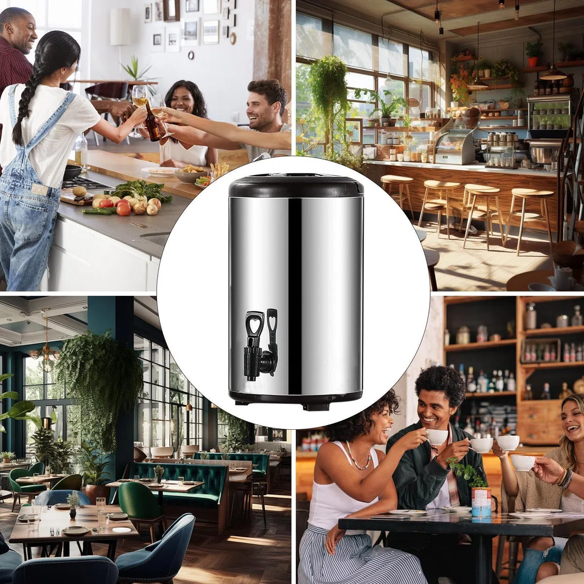 Distributore d'acqua isolato - Contenitore in acciaio inossidabile a doppia parete con rubinetto | Servitore per cioccolata calda e caffè di grande capacità da 12 litri | per bevande per cater