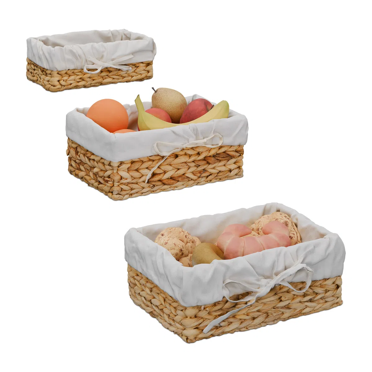 Relaxdays 3 Cestini Portapane, Misure Diverse, Cesto in Giacinto Intrecciato, Porta Pane, Frutta, Cipolle, Marrone Crema