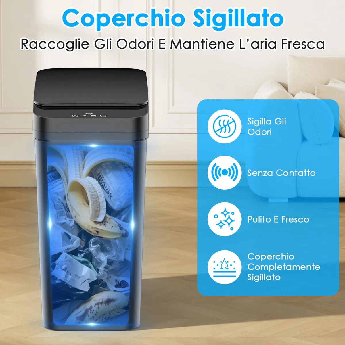2 Cestino Bagno Pattumiera, Cestino Spazzatura Bagno Piccola da 12 litri, 3 Modalità di Funzionamento, Cestino Intelligente Silenzioso e Impermeabile, per Cucina, Ufficio, Soggiorno