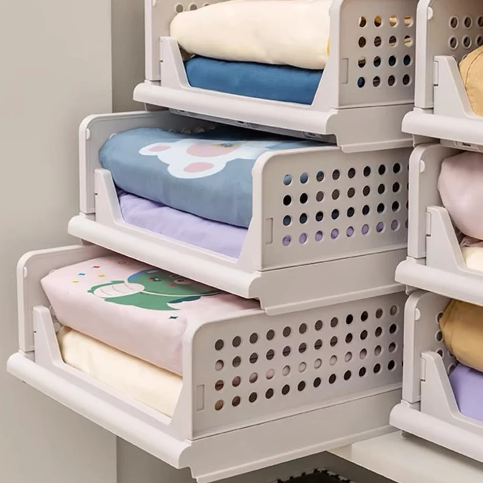 Scatola Organizzatrice Pieghevole, Organizzatore per Armadio di Vestiti, Organizzatore Scorrevole Impilabile per Cassetti per Guardaroba per Cucina Camera da Letto Cucina, 33,5 x 43 x 56 cm, 4 (1 PC