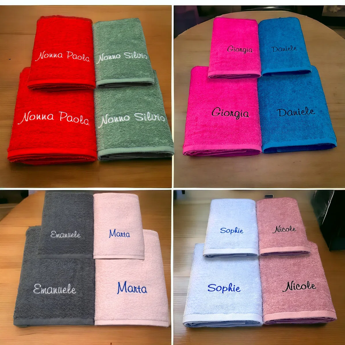 AmiAmarena Asciugamani personalizzati con nome ricamato. Set 4 asciugamani bagno personalizzati. 100% spugna di cotone (Vari colori, 2viso+2ospite)