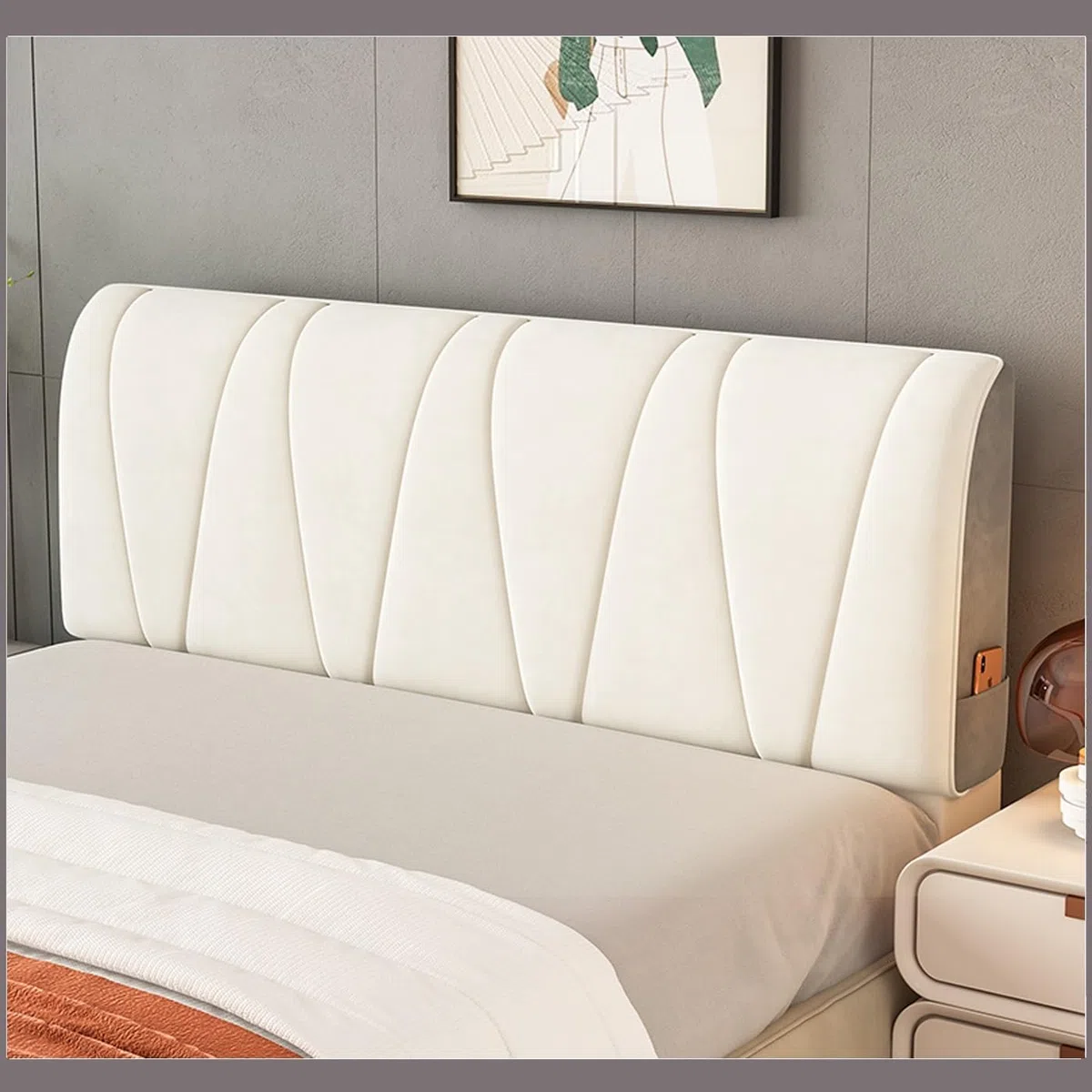 Copertura Testiera Letto Matrimoniale Singolo Imbottito Crema Bianco,Copri Testiera Letto Matrimoniale In Tessuto Elasticizzato Lavabile Velluto Fodere Per Testata Letto ( Color : Cream white , Size :