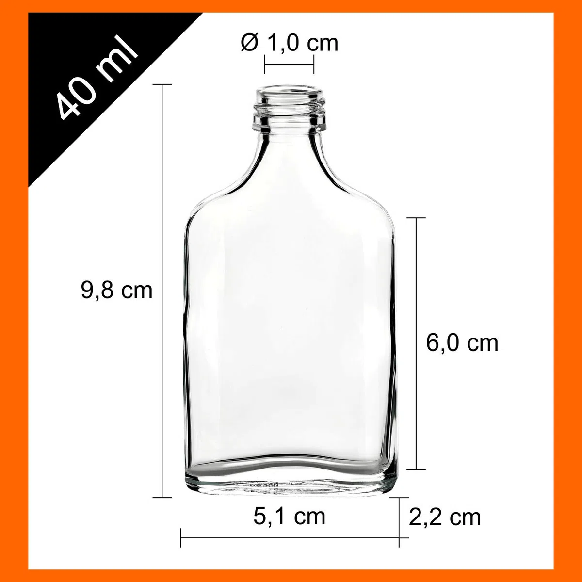 gouveo Set da 48 bottiglie in vetro design fiaschetta (0,04 l) con tappo a vite PP18 dorato mini bottigliette piatte trasparenti per liquore degustazione e DIY (FF040G)