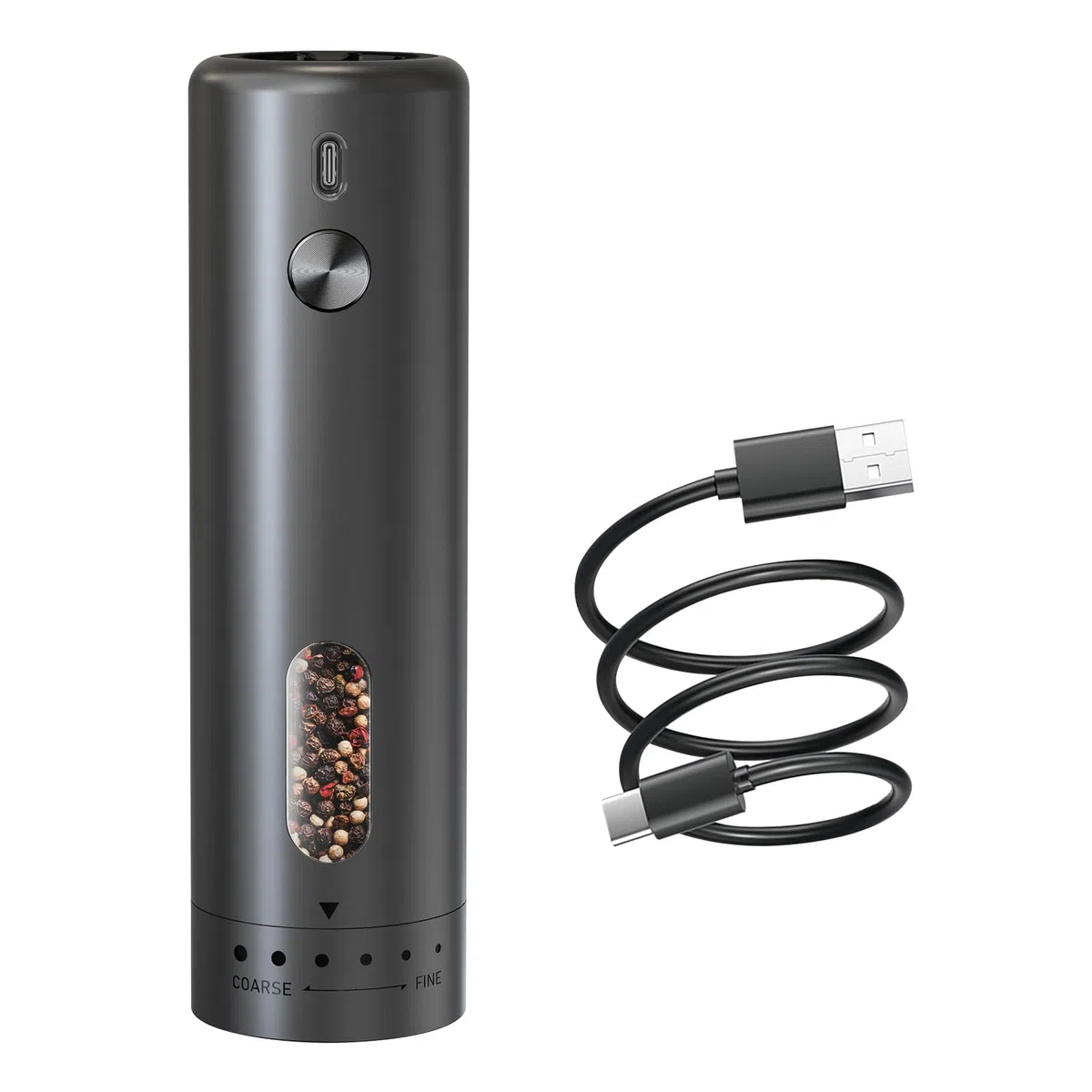 Set Macina Sale e Pepe Elettrico Ricaricabile, 110ML Capienza Grande, Regolazione Grana Esterna, LED, Macinapepe Cuore Ceramica, Nero