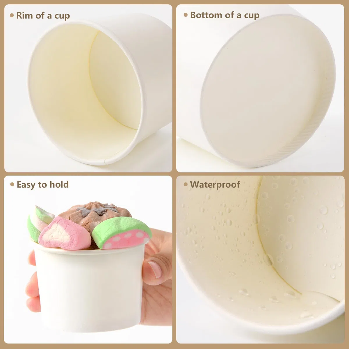 200 bicchieri di carta per gelato, yogurt congelato, dessert, dessert, surgelati, colore bianco