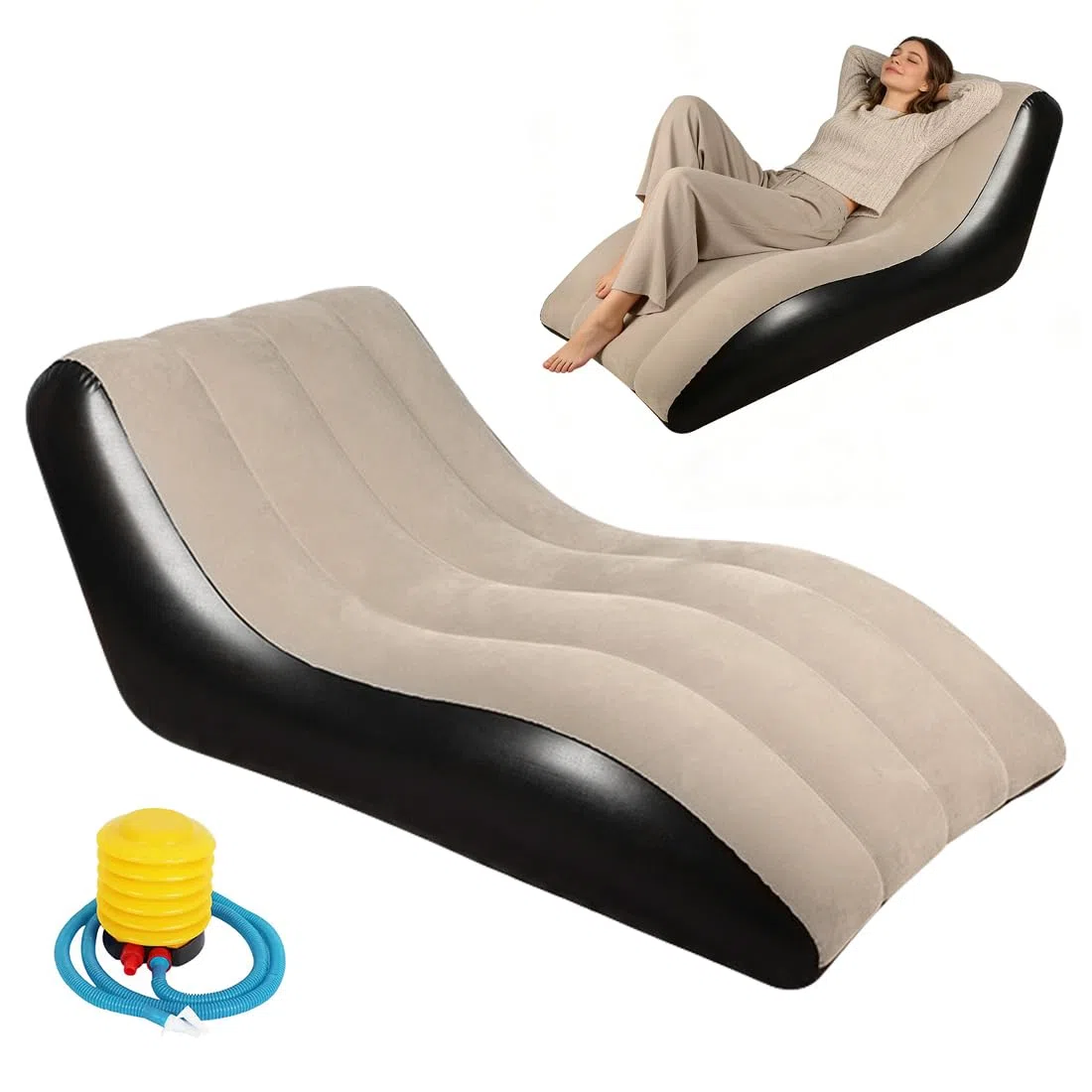LOMUG Divano gonfiabile, 155 x 86 x 67 cm, per esterni, campeggio, impermeabile, gonfiabile, portatile, con pompa ad aria, per interni ed esterni, campeggio, spiaggia, parco