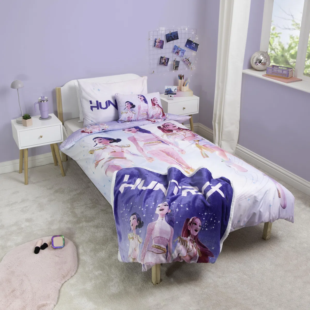 Set copripiumino singolo con licenza ufficiale K Pop Demon Hunters | Design Soundtrack, biancheria da letto reversibile su 2 lati, include federa coordinata | Perfetto per la cameretta dei bambini