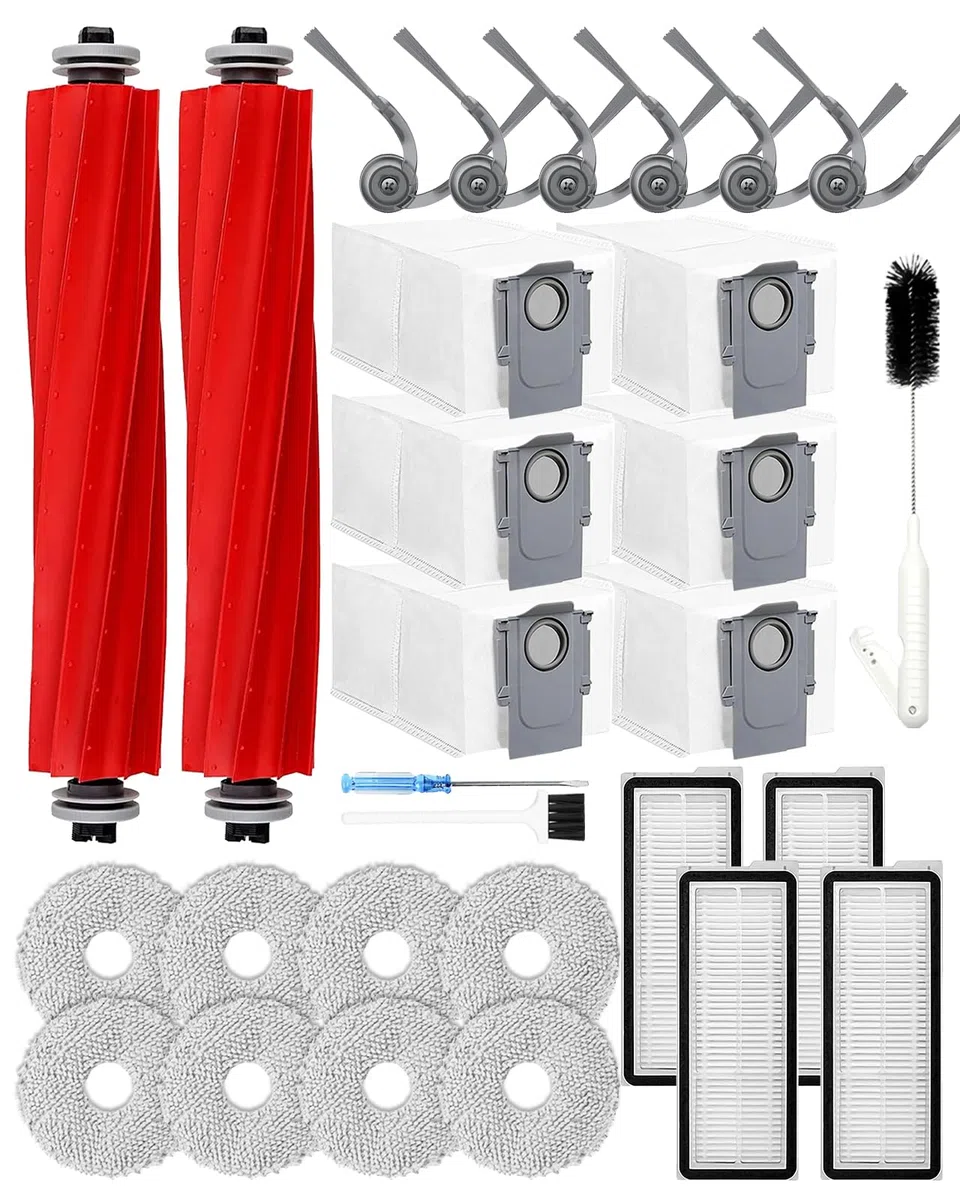 29 pezzi QV35A accessori per Roborock QV 35A/QV 35S/Qrevo S Pro/QR 598/QR 798 aspirapolvere robot. 2 spazzole principali, 6 sacchetti per la polvere, 4 filtri HEPA, 6 spazzole laterali, 8 tamponi