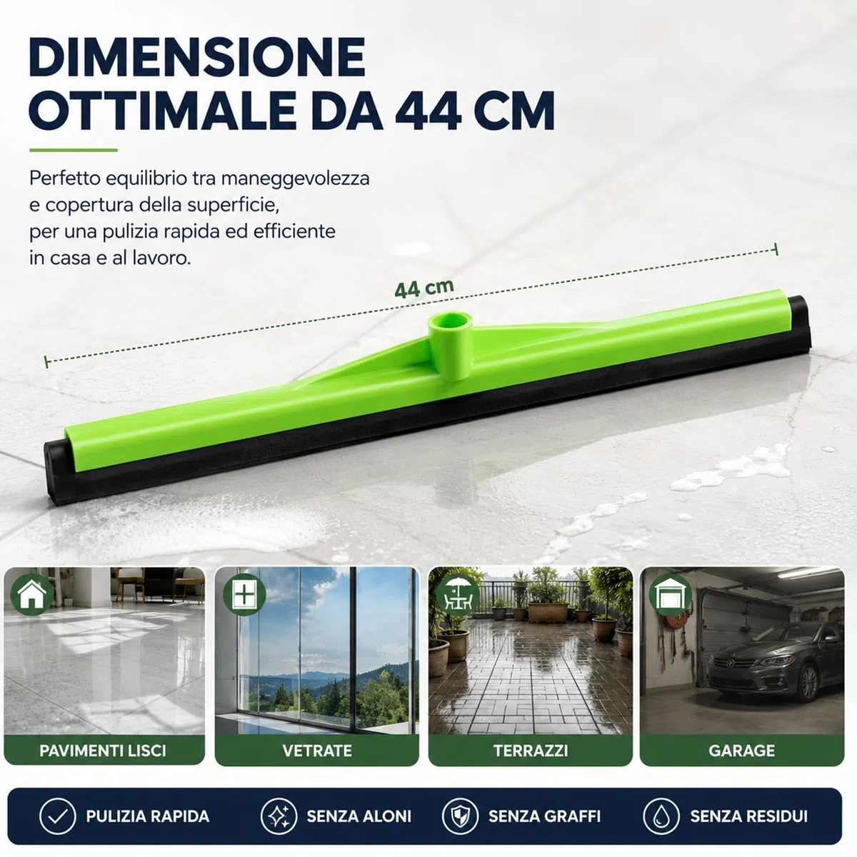 Set 3 Tira Acqua Pavimenti 44 cm – Spingiacqua in Gomma per Pavimenti Lisci – 3 Colori Assortiti – Attacco Standard Ø2.2 cm – Uso Domestico e Professionale – Cod. 2387611/65591