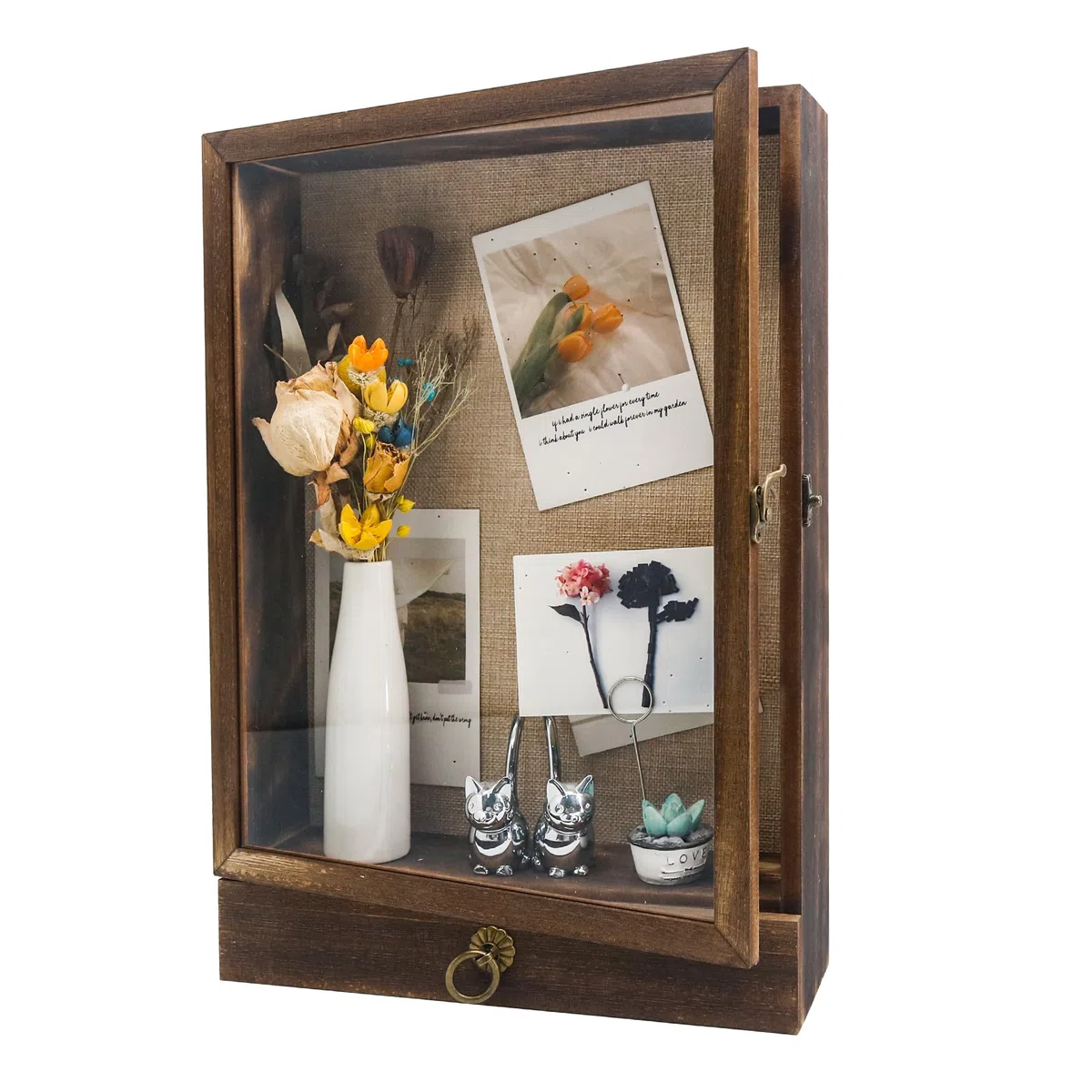 FramePro Cornice profonda in legno con cassetto e retro morbido, 28 x 40 cm, in vero vetro, per collezioni di ricordi, medaglie, bouquet da parete o da tavolo