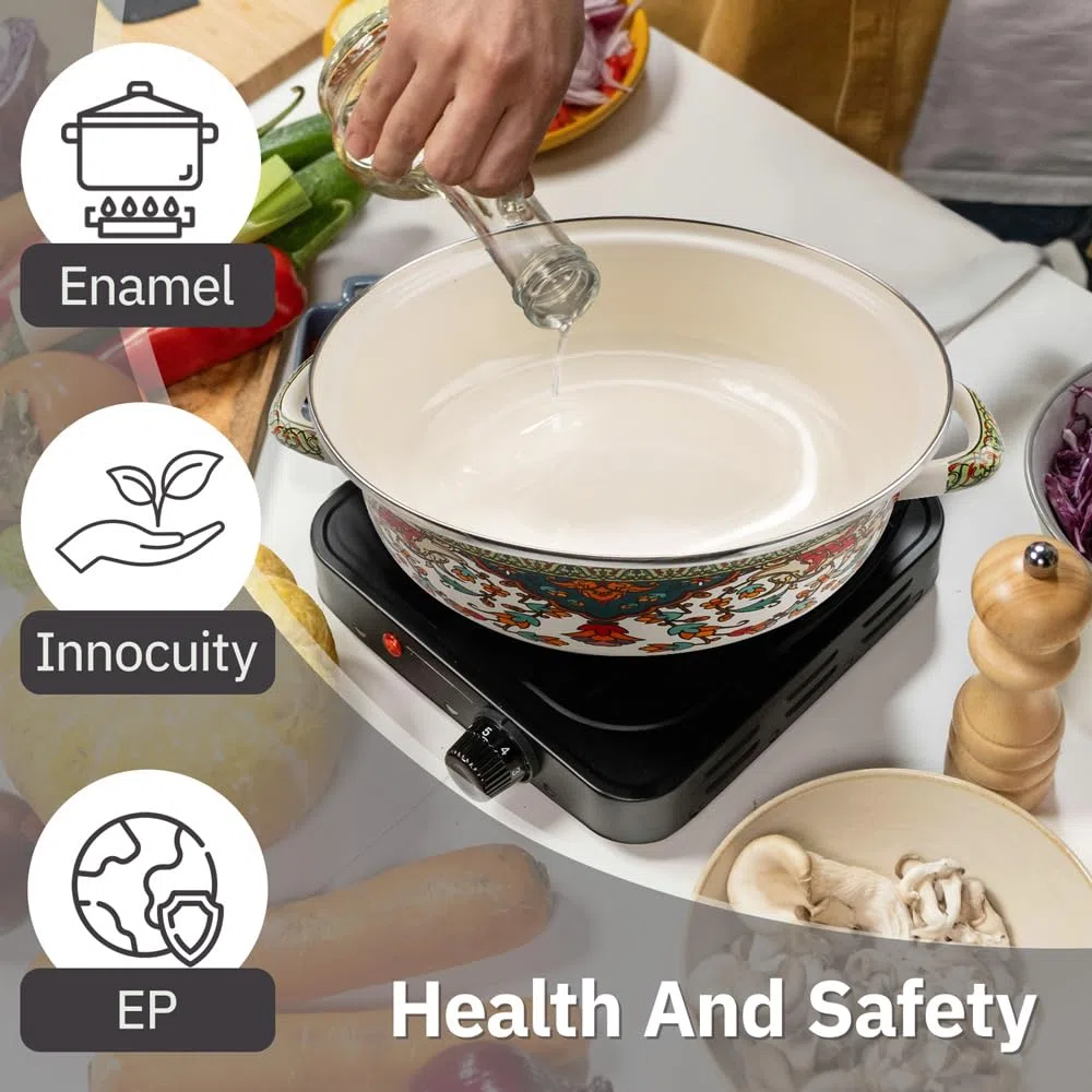 Casseruola in smaltata, 25 cm con coperchio, pentola in per cucina