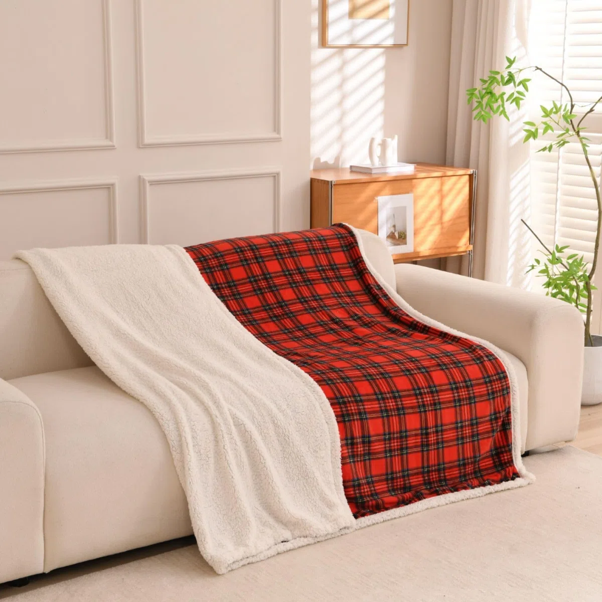 Caritex Coperta Plaid Tartan in Pile Coral e Sherpa - Dimensioni Varie W462 Una Piazza e Mezza 160x210 cm Rosso