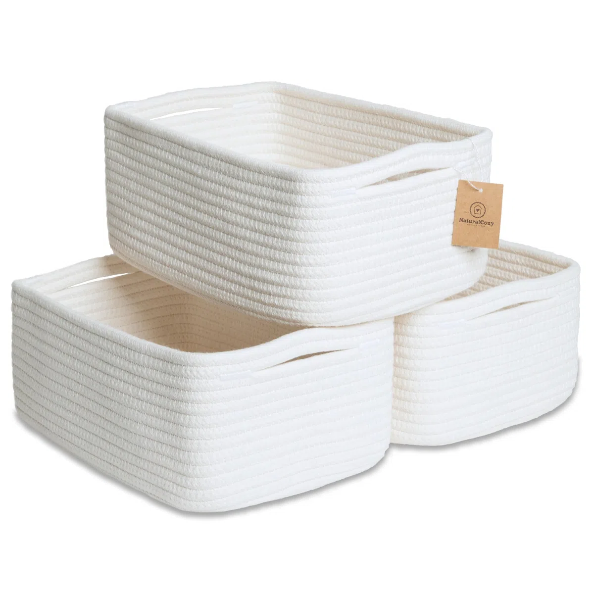 NaturalCozy Cestini rettangolari per mensole, 30 x 20,3 x 11,4 cm, confezione da 3 (bianco sporco)