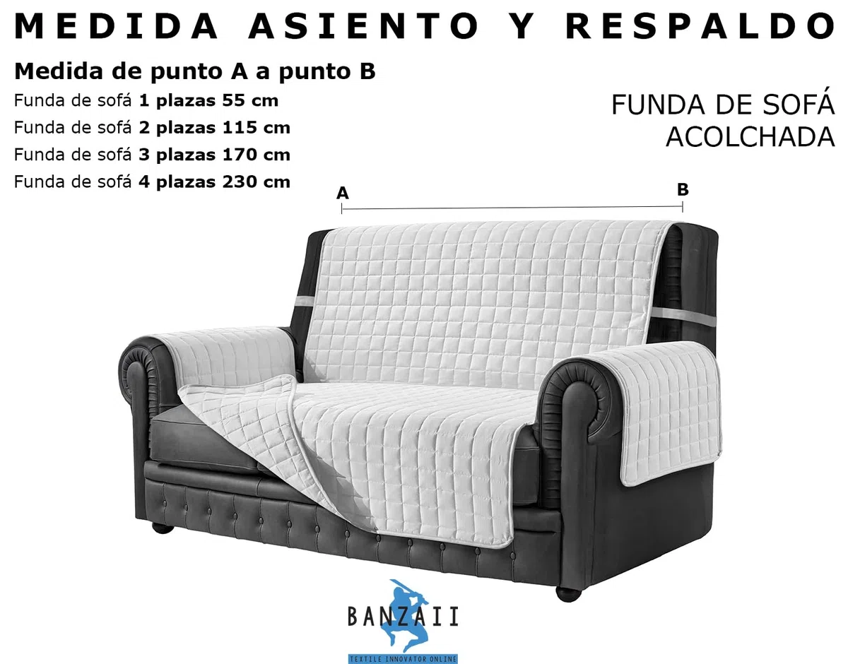 Banzaii Copridivano 3 Posti Antimacchia, Salvadivano Trapuntato Bicolore Bianco/Bianco, Larghezza Seduta 170 cm