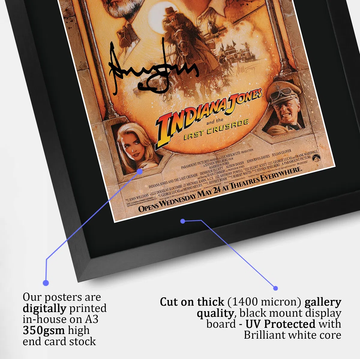 HWC Trading Indiana Jones And The Last Crusade A3 Incorniciato Firmato Regalo Visualizzazione Delle Foto Print Immagine Autografo Stampato Per Harrison Ford Gli Appassionati Di Cinema