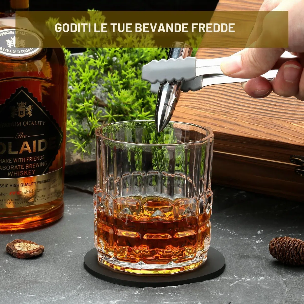 Sovyime Set Bicchieri Whisky - 2 Bicchieri, 6 Pietre, Regalo Uomo Per Compleanno, Natale - Idea Regalo Per Papà, Marito