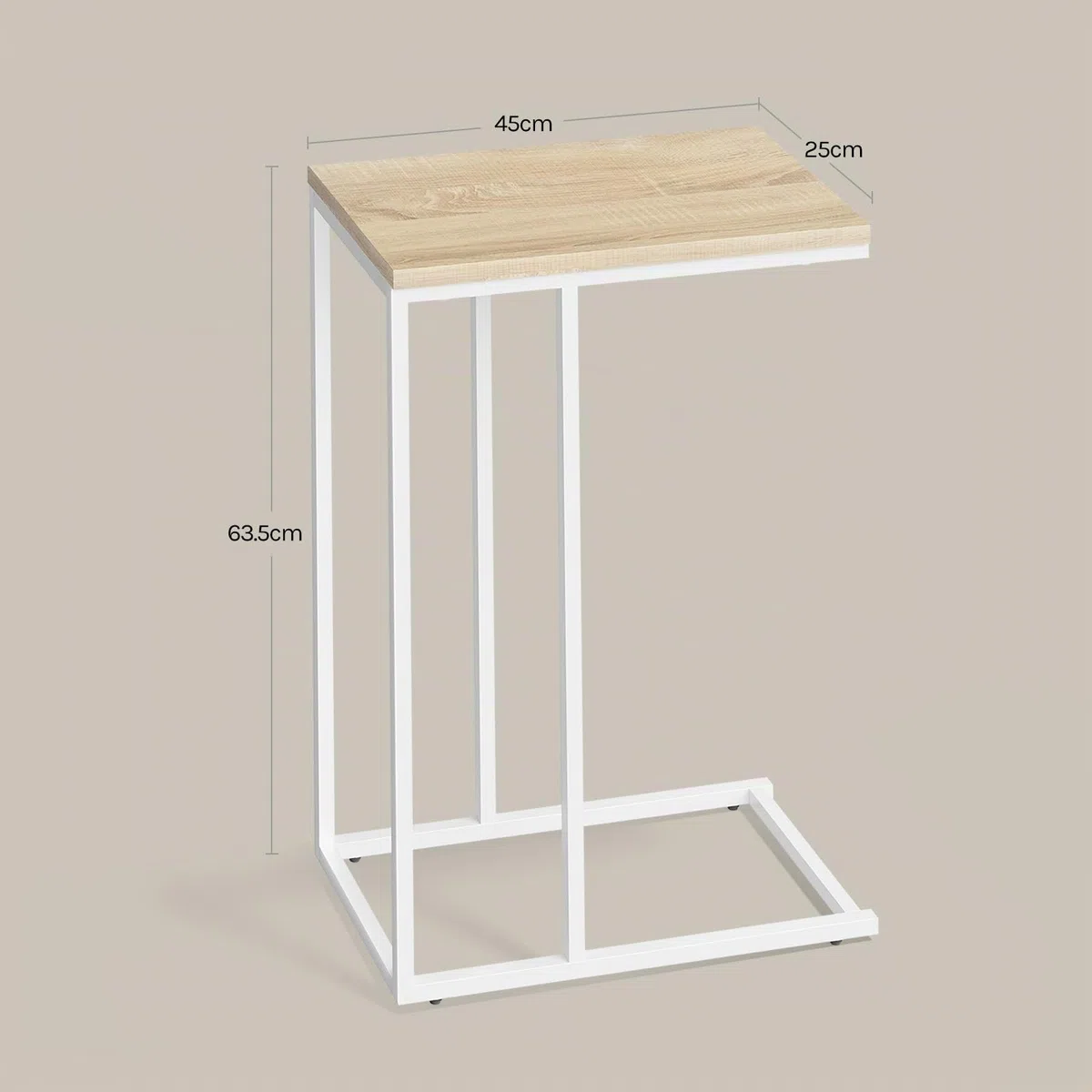 WOLTU Tavolino a Forma di C, Tavolino Compatto con Struttura in Metallo e Piano in Legno Ingegnerizzato, per Divano/Letto/Soggiorno/Camera da Letto, L45xP25xH63,5cm, Rovere chiaro+bianco
