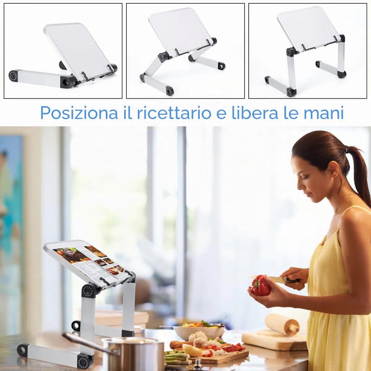 Supporto per Libri da Tavolo Leggio Libri Regolabile da Cucina Scrivania con Clip Ergonomico per libri di Grandi Dimensioni Testo, Musica, Ricetta, Tablet, Ricetta e laptop iPad