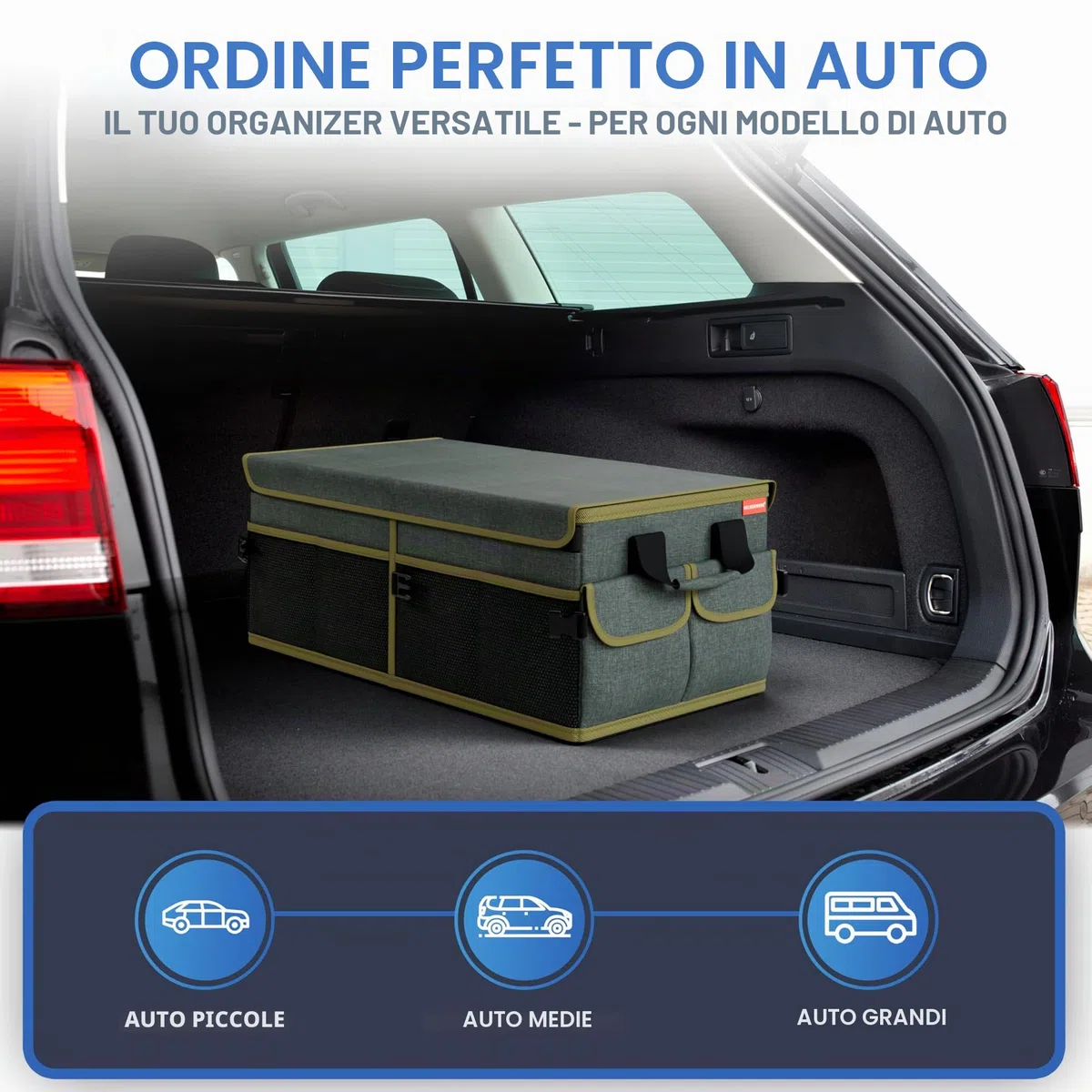 Heldenwerk Organizer per bagagliaio con coperchio stabile e antiscivolo Borsa pieghevole grande doppio fondo Scatola