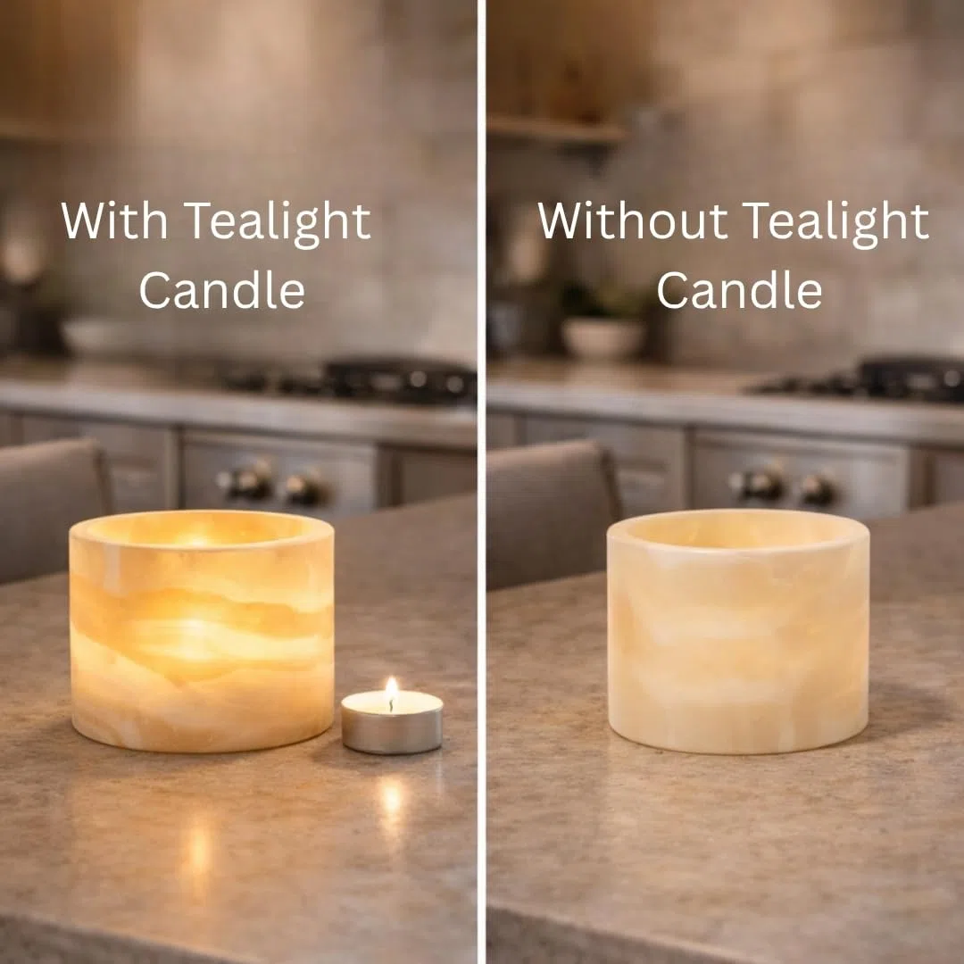 Portacandele singolo in alabastro, robusto portacandele, pietra traslucida per un bagliore calmante, perfetto per illuminazione ambientale e regali, illuminazione calda, diverse dimensioni