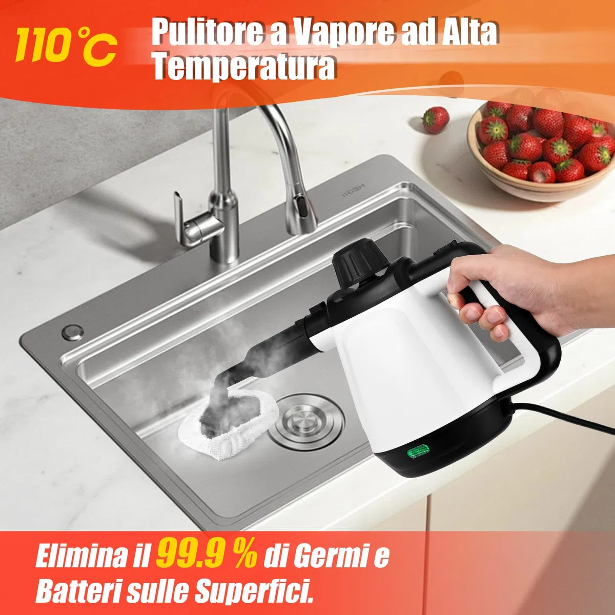 Pulitore Vapore Casa 430ml, 1200W 3,5 Bar Pulitore a Vapore per Divani con 9 Accessori, Pulitore a Vapore Portatile per Moquette,Tende, Divani, Cucina, Auto, Bagni e Altro