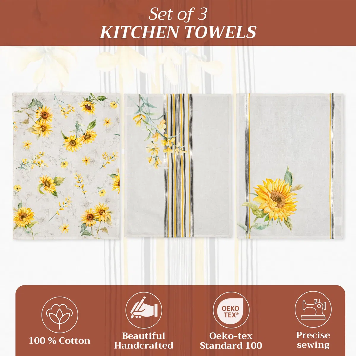 Maison d' Hermine Set di 3 strofinacci da cucina, 100% cotone, 70 cm x 50 cm, riutilizzabili, assorbenti, con anello per appendere, per cucina, sala da pranzo Primavera Estate (Candice)