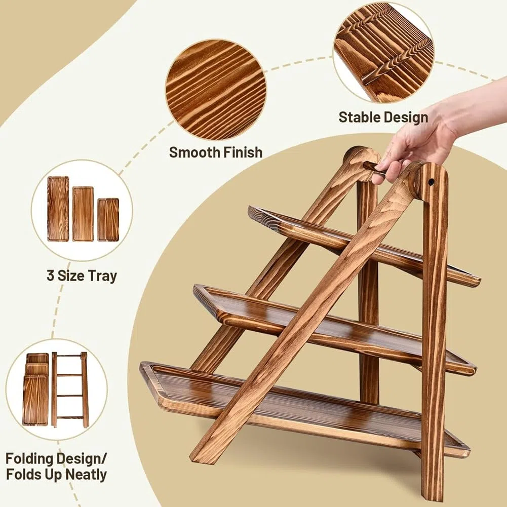 Vassoi da Portata A 3 Livelli In Legno, per Cupcake per Espositore da Tavolo da Dessert, Supporto per Vassoio A Tre Livelli Staccabile In Legno