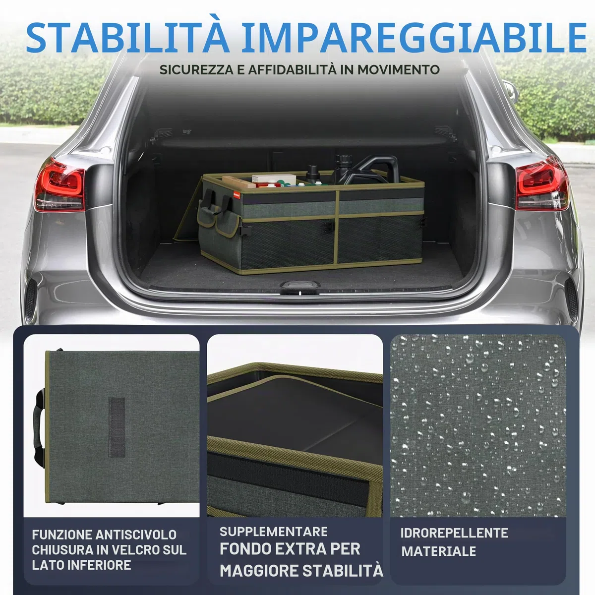 Heldenwerk Organizer per bagagliaio con coperchio stabile e antiscivolo Borsa pieghevole grande doppio fondo Scatola