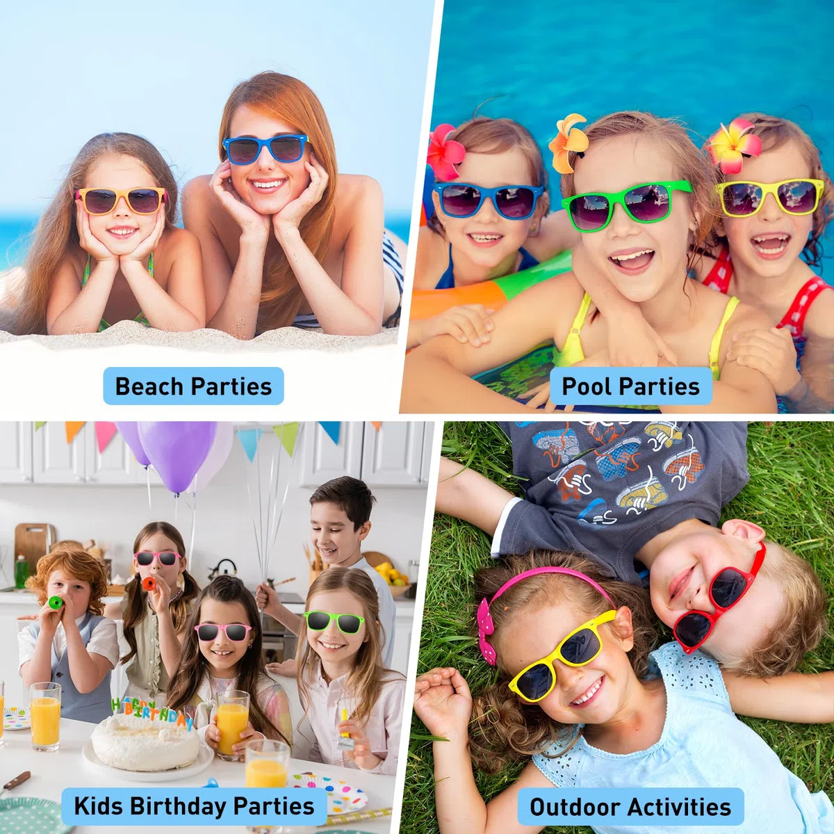 Morcheiong 8/16/32/48 Pezzi Occhiali da Sole per Bambini Colori Fluo, Occhiali da Sole per Feste, Regali Divertenti per Feste di Compleanno, Spiaggia e Feste in Piscina