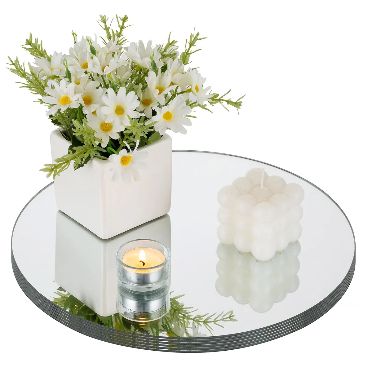 NUPTIO Specchio Vassoio Portacandele: 30cm Grande Vassoio Rotondo A Specchio 6 Pezzi Vassoi Decorativi Rotondi Portacandele Matrimonio Centrotavola Baby Shower Anniversario Decorazione da Tavolo 2mm