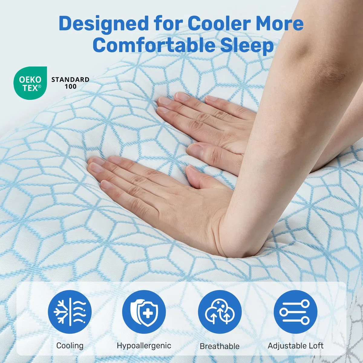 UNIKOME Cuscino rinfrescante per sudorazione notturna, memory foam regolabile a forma di strisce, in gel, traspirante) per supporto cervicale, lavabile in lavatrice, 40 x 60 cm, blu, 1 pezzo