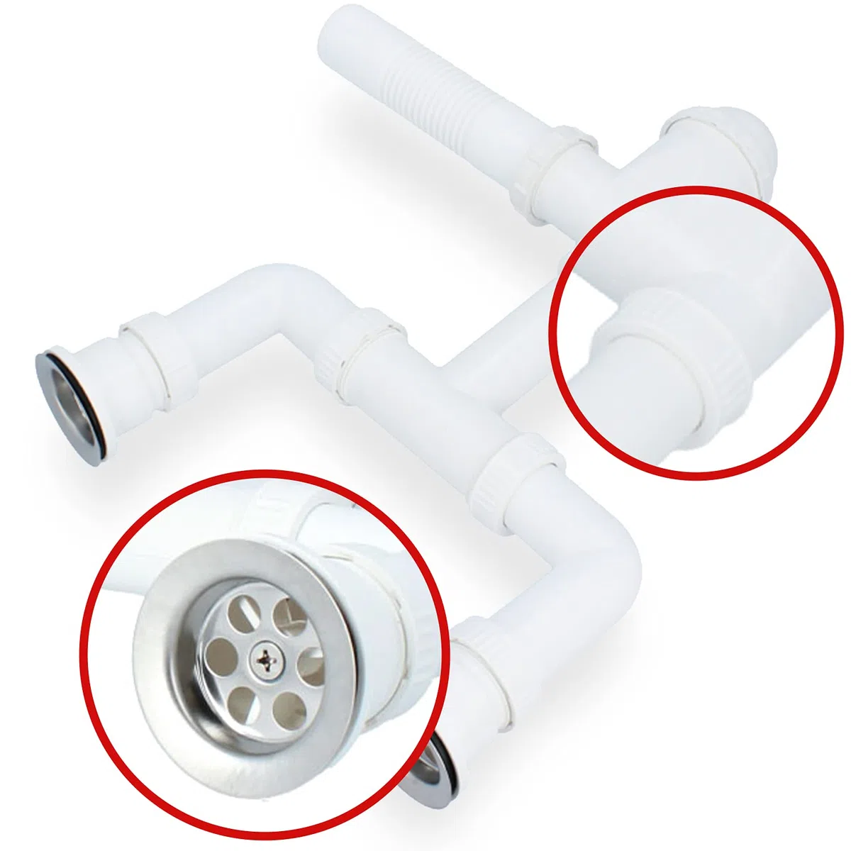 Sifone doppio da 50 mm, per lavabo doppio con filtro di scarico in metallo, filtro e tappo per lavello, sifone per lavandino, accessori per lavandino, sifone, lavandino, bagno e cucina