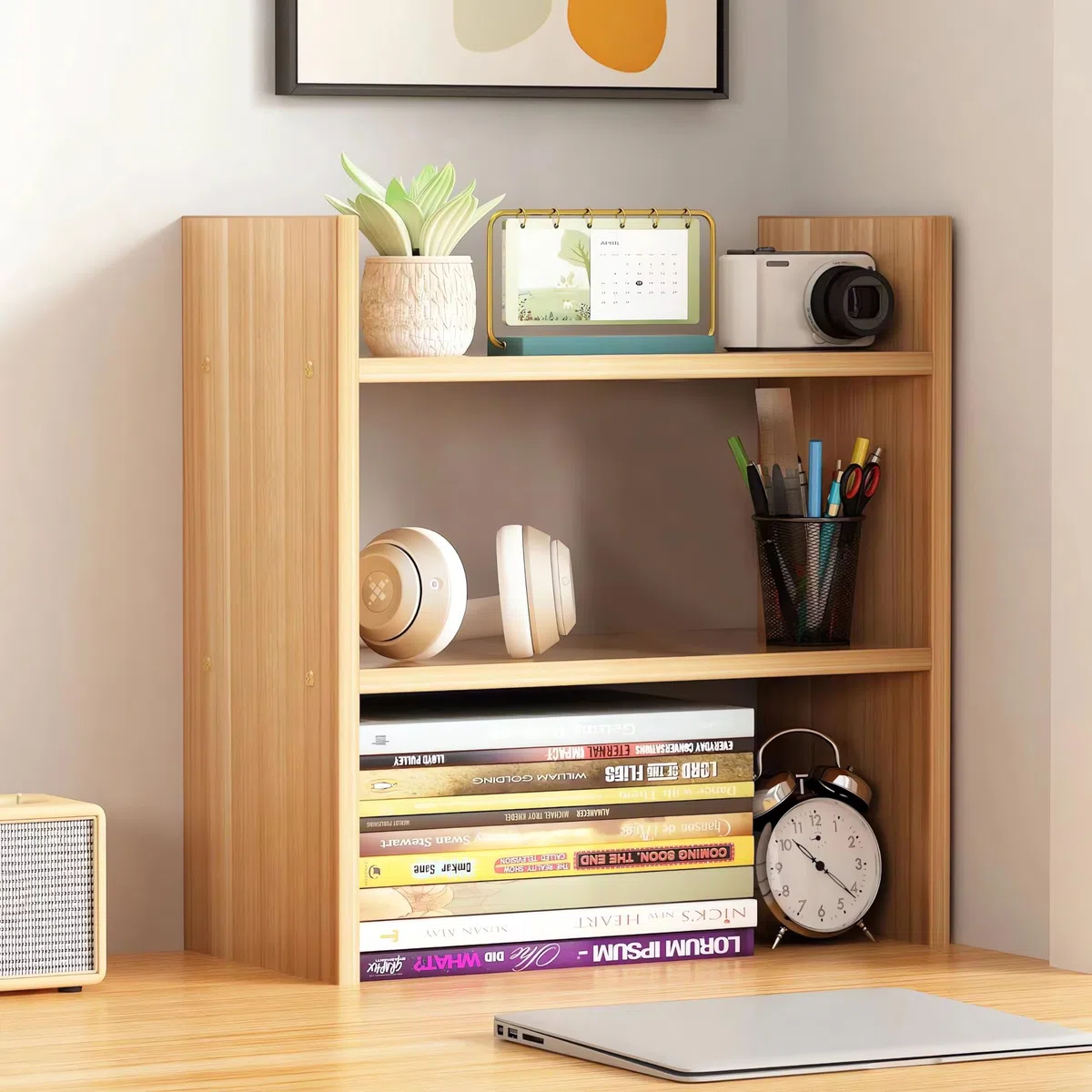 AUSHOPLAH Moderna libreria in legno, 42 x 40 x 15 cm, 2 ripiani, per scrivania, ufficio, studio, E219 (legno)