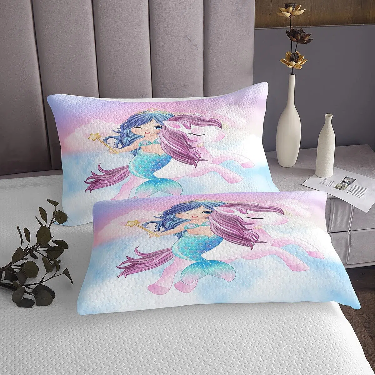 Set di copriletto trapuntato per bambini ragazzi e ragazze motivo sirena unicorno per letto 170X230cm