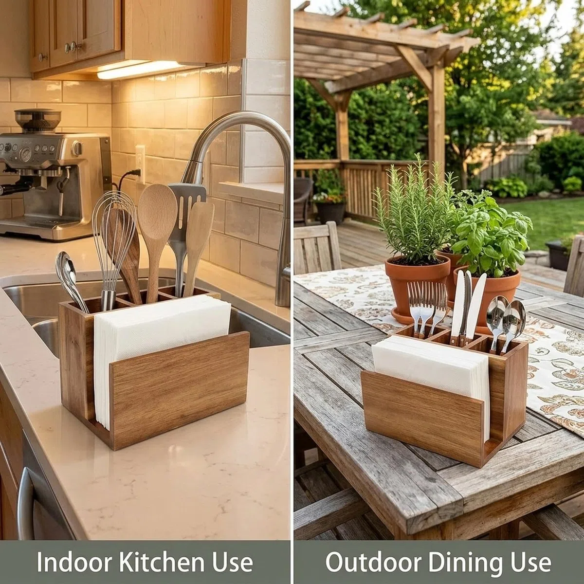 Porta Posate, Organizer per Posate, Organizer per Accessori da Cucina, Porta tovaglioli da Piano di Lavoro