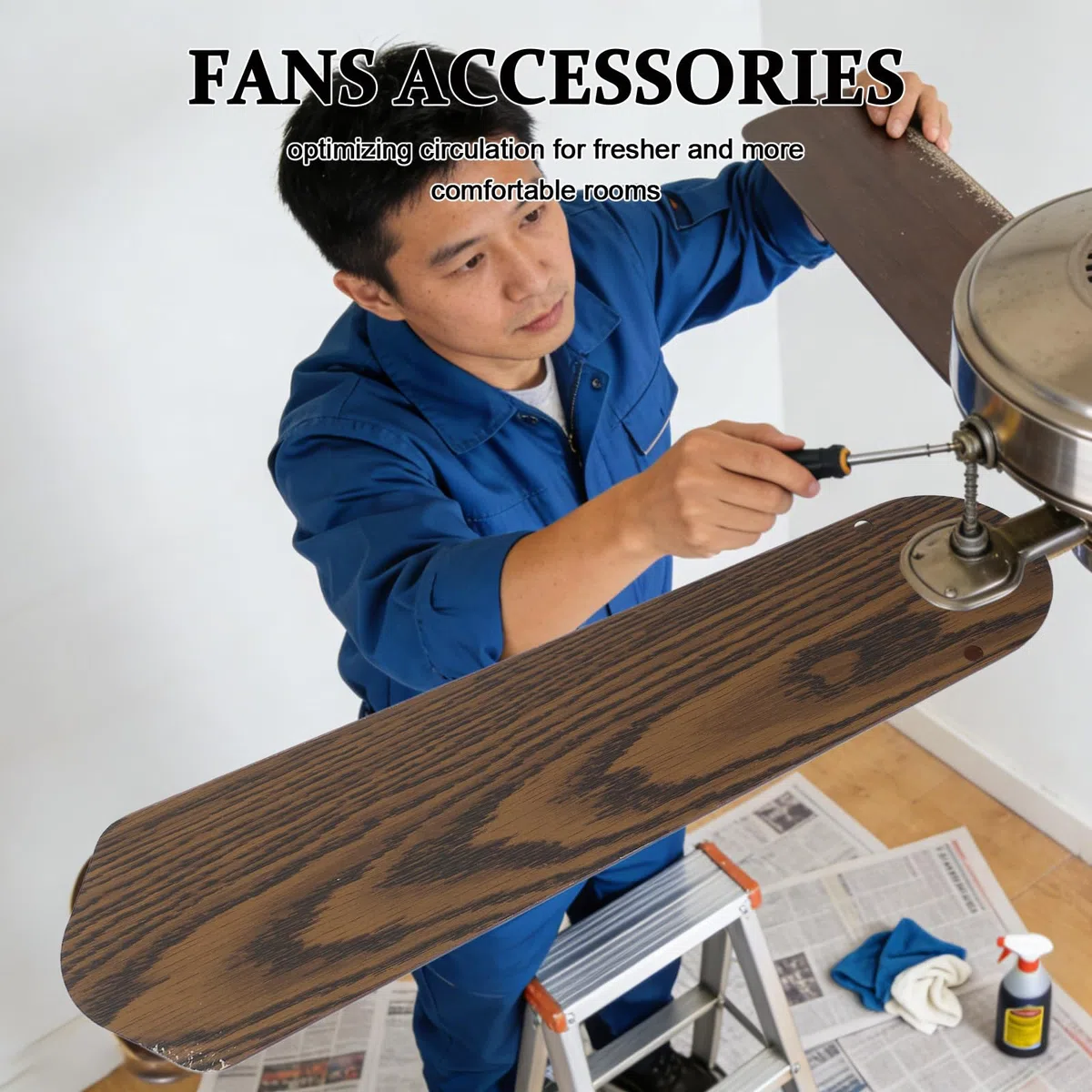 5 pale di ricambio per ventilatore a soffitto - Pale in legno resistenti alle intemperie, lunghe 42 cm con foro da 8 mm - Parte della pala per ufficio, casa e camera da letto